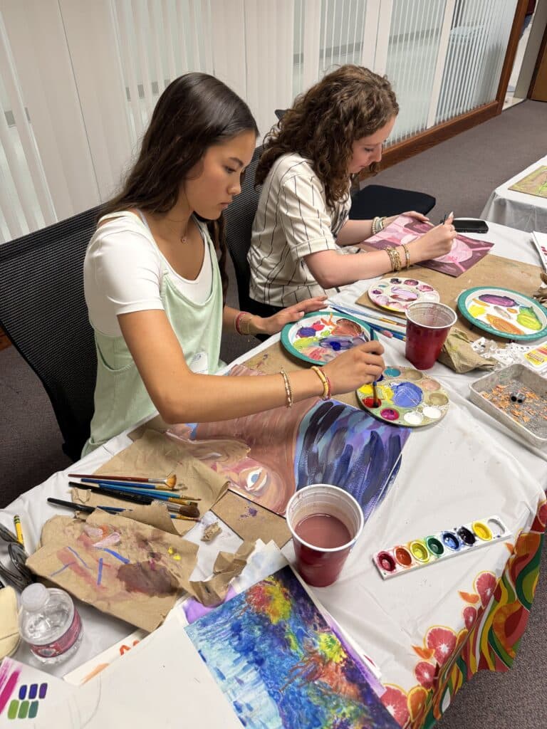 Two students painting in the Kids U painting camp.